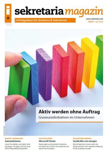 Titelbild sekretaria Magazin Juli 2024 Ein Finger stößt Dominosteien an